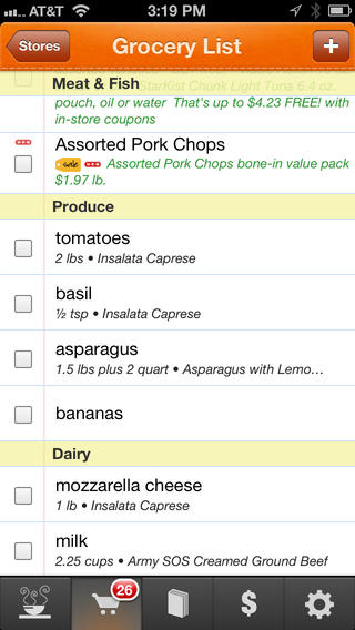 Meal Planning and Grocery List for iPhone