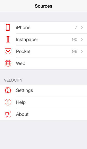 Velocity Speed Reader for iPhone