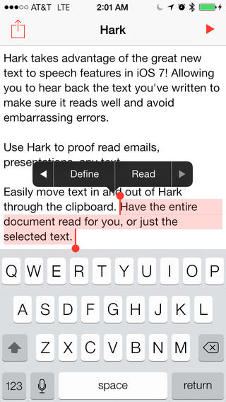 Hark for iPhone: Text to Voice Conversion