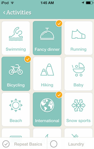 PackPoint packing list builder for iPhone