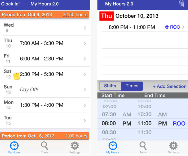 My Hours 2.0 Time Management Tool for iPhone