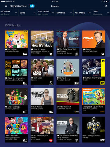 PlayStation Vue Mobile for iPad
