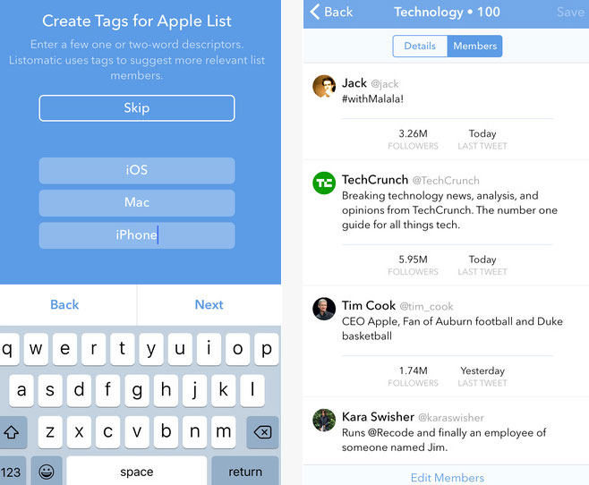 Listomatic for iPhone: Create & Manage Twitter Lists
