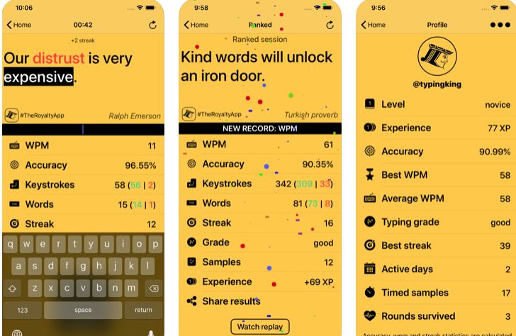 Royalty: Typing App for iPhone